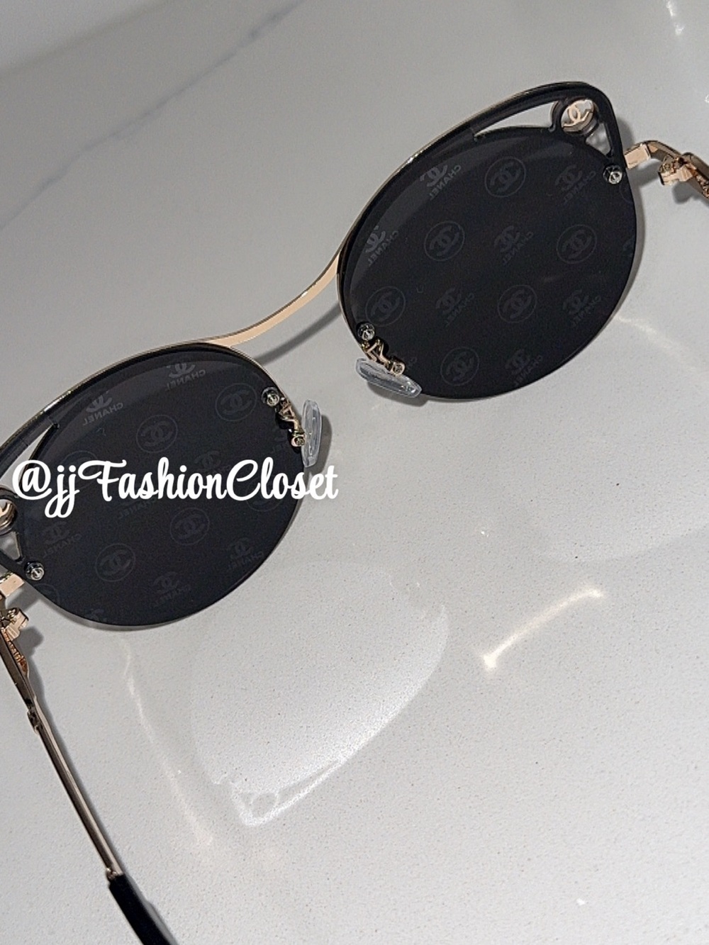 Ccute Gold Round Logo Sunglasses - Gold Frame, Silver Lenses - Picture 5 of 5